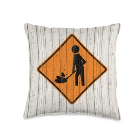Man Cave Reclaimed Wood-Planks Funny Poop Pile Pick Up Sign Throw Pillow