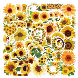 Bric Dodo Pack of 50 Sunflower Stickers Car Laptop Phone Guitar Skateboard Motorcycle Bicycle Sunflower Stickers Set Vinyl Waterproof Aesthetic Stickers for Teenagers Children Adults