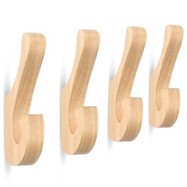 SAUNNIHEN Pack of 4 Single Coat Hooks, Wooden Multifunctional Wall Hooks, Vintage, Towel Hooks, Coat Hooks for Bedroom, Living Room, Hallway (Double Hook)