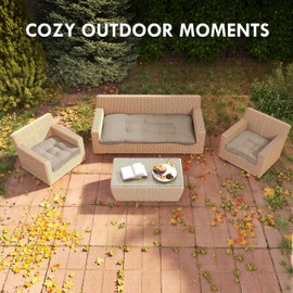PNP HWJIAJU Outdoor Wicker Chair Cushions Set of 3, Waterproof Wicker Cushion for Patio Furniture, 1 Loveseat Cushion 44×22×4 inch and 2 U-Shaped Cushion 22×22×4 inch, Beige