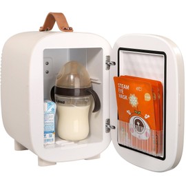 Mini Skin Care Fridge, 4 L/6 Can Cute Makeup Fridge for Cosmetics Beverage Fruit Milk, AC/DC Cooler & Warmer, Mute Tiny Refrigerator for Bedroom Office Dorm Desk Car, ETL Certified, White
