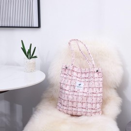 TELLUMO Fashion Corduroy Tote Bag for Women Cow Print Bag Purses with Inner Pocket (ChanelStyle Pink)