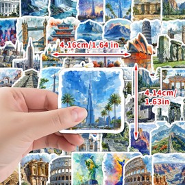 50PCS World Travel Stickers, Travel Luggage Stickers for Suitcases, Journals, Laptops, Water Bottle, World Landmarks Aesthetic Sticker for Travelers, Students & Craft Enthusiasts