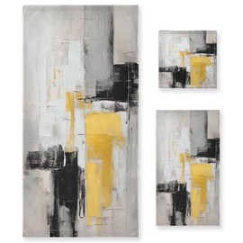 ALAZA Yellow Black Grey Print Bath Towel Set Luxury Decorative Set of 3, 1 Bath Towel 1 Hand Towel 1 Washcloth Soft Multipurpose for for Bathroom Hotel Gym Yoga Spa