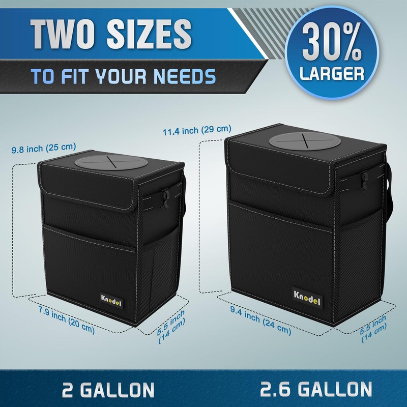 K KNODEL 2 Gallon Black Leak-Proof Waterproof Car Trash Can