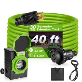 Seeutek 30 Amp Generator Cord - 40 FT 4 Prong Generator Extension Cord with Pre-drilled Power Inlet Box, NEMA L14-30P/L14-30R Functional Waterproof Cable, High Conductivity, ETL Listed