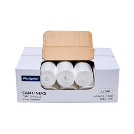 Plastiguide 33 Gallon Clear Trash Can Liners, 33'' x 40'', 500 Count, High Density Garbage Bags for Home, Outdoor, Recycling, Commercial, and Industrial Use