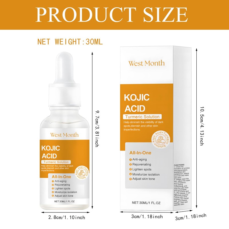 Kojic Acid Face Serum, Dark Spots Correcting Glow Serum, Turmeric