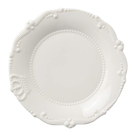 Sizikato 10-Inch Pure White Porcelain Dessert Plate with Crown Embossed.