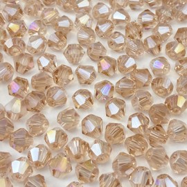 LIMAOLLY 400pcs 4mm Bicone Crystal Glass Beads Loose Spacer Beads Faceted Craft Beads for Jewelry Making DIY Necklace Bracelet Earring Wind Chimes Suncatchers Ornamen(Silver Champagne AB)