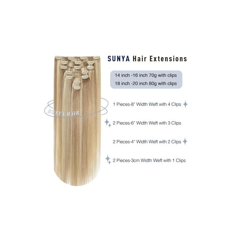 Sunya Clip in Extensions Echthaar Aschblond Mit Platinblond Invisible Echt