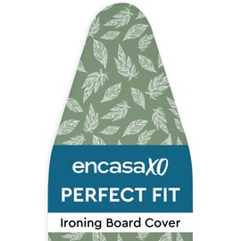 Encasa XO Ironing Board Cover and Pad 49"x18" - Thick 3mm Felt Padding, Drawstring Tightening & Lock, Easy Fit, Scorch & Stain Resistant, Fits Wide Ironing Board - Big Leaves Green