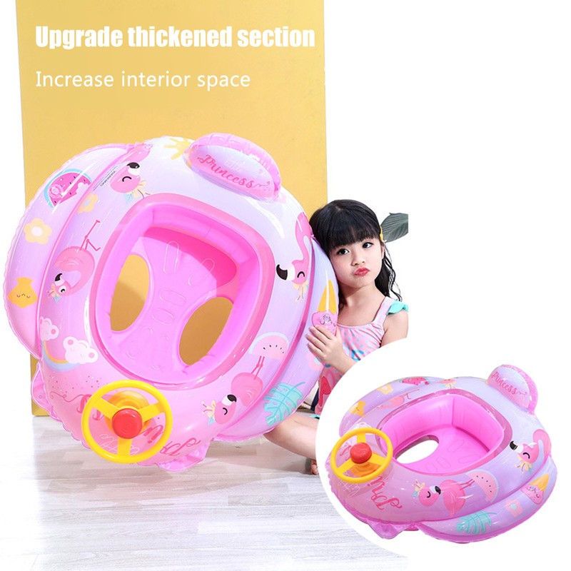Baby Pool Float with Safety Seat Steering Wheel Cartoon Inflatable