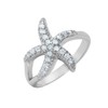 CloseoutWarehouse Clear Pave Set Cubic Zirconia Skinny Starfish Ring Rhodium