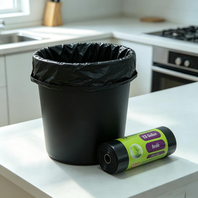 Tall Kitchen Trash Bags 13 Gallon, Easy Tear Black 60
