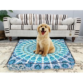 35" Mandala Large Floor Pillow Cover Meditation Cushion Seating Throw Hippie Square Colourful Decorative Bohemian Accent Boho Chic dog bed Indian Pouf Ottoman Handmade COVER ONLY (Peacock Sky Blue)