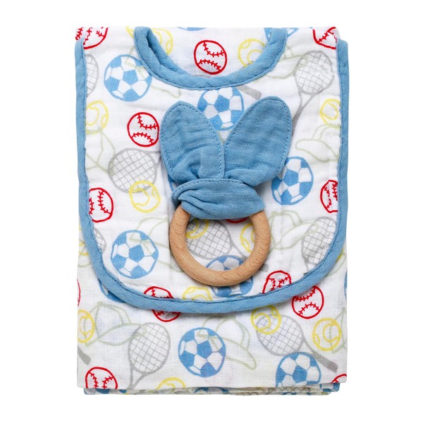 3 Piece Cotton Muslin Set: Swaddle Blanket with Muslin Bib