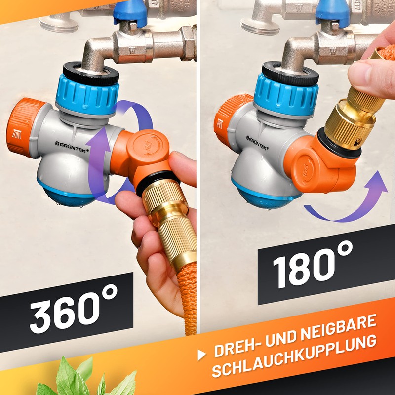 GRÜNTEK Flexible Tap Adapter with Rotatable and Tilting Hose Connection