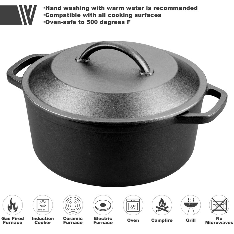 VORRINGARD Pre-Seasoned Cast Iron Dutch Oven with Lid, Round and