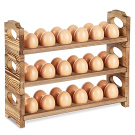 AOOHOOA Wooden Egg Holder & Storage-3Tier /36-Hole Stackable Holds Fresh Eggs, Farmhouse Eggs Rack Wood, Rustic Countertop Chicken Egg Organizer Wood with Distressed Finish for Home Kitchen Decoration