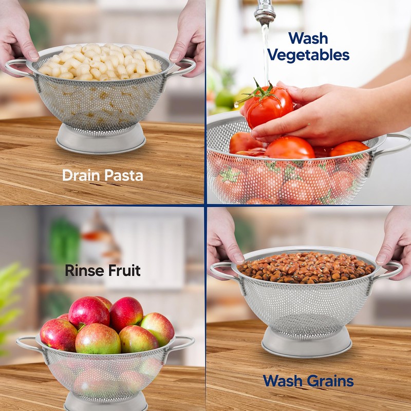 HIC Kitchen Perforated Colander with Handles, 18/8 Stainless Steel, 10