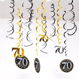 Black Gold 70th Birthday Decorations Hanging Swirls for Men and Women, Seventy Year Old Birthday Ceiling Hanging Decorations for Birthday Party Favors