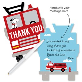 Big Dot of Happiness Fired Up Fire Truck - Shaped Thank You Cards - Firefighter Firetruck Baby Shower, Birthday Party Thank You Note Cards with Envelopes - Set of 12