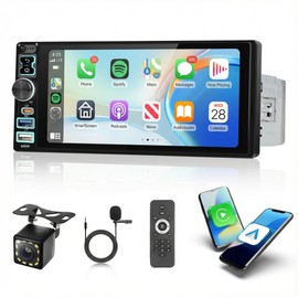 Single Din Car Stereo Wireless Carplay Android Auto, 6.8 Inch IPS Touch Screen, Car Radio Stereo with Backup Camera Mirror Link Bluetooth Handsfree FM EQ SWC USB &Type-C