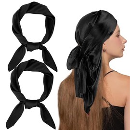Vimmvid Pack of 2 Silk Scarf, Hair Silk Scarf, 90 x 90 cm, Silk Scarf, Silk Scarf, Hair Sleeping Silk Scarf, Satin Scarf for Hair for Women, black