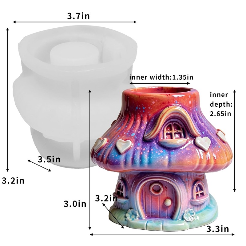 Japleed Fairytale Mushroom House Pot Silicone Mold, Unique Container Storage