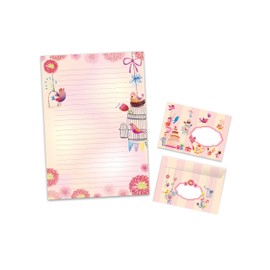 Writing Paper Set Letter Pad with Envelope for Boys Girls Kids Bird Flowers (A4 Pad with 25 Sheets + 15 Envelopes)