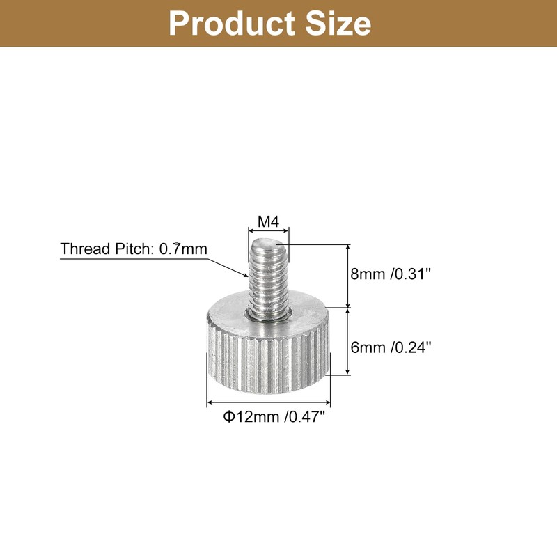 sourcing map M4x8mm Knurled Thumb Screws, 5pcs 304 Stainless Steel