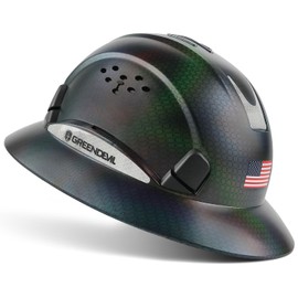 GREEN DEVIL Full Brim Hard Hat Vented Construction Safety Helmet OSHA Approved Cascos De Construccion ABS Work Hardhat for Men&Women 6 Point Adjustable Ratchet Suspension Custom Pattern Design