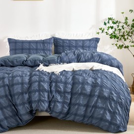 Fondream Pink Seersucker Duvet Cover Double Size Pompom Tassels Design Bedding Set Textured Bedding Set with Zipper Closure (Pink, Double)