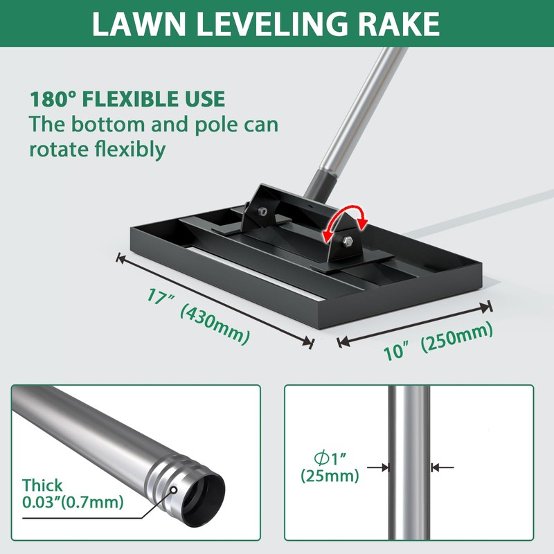 CRMCC 17" x 10" Lawn Leveling Rake with 78" Adjustable