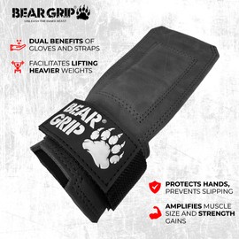 BEAR GRIP - Multi Grip Straps, Heavy Duty Weight Lifting Straps (Black Leather)