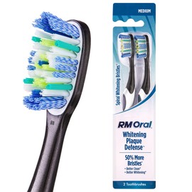 RM Oral RM Oral Whitening Plaque Defense Medium Toothbrush, Spiral BristlesFor Superb Whitening,Power Tips for Removing Plaque, Tongue & Cheek Cleaner Fights Bad Breath, 2 Pack