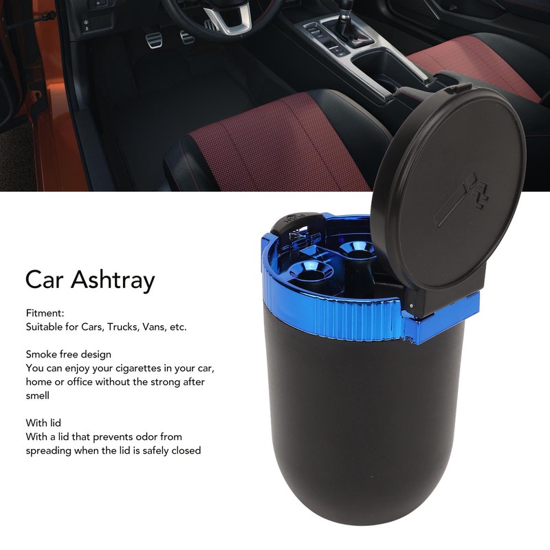 2Pcs Car Ashtray with LED Blue Light Portable Removable Car