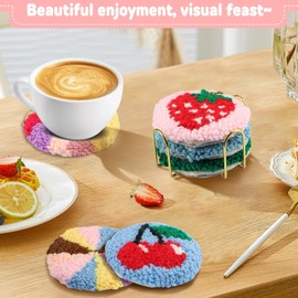 AIRDEA Punch Needle Coasters Kit,Casual Punch Needle Embroidery Complete Kits for Adults Beginner 3.29x3.29 Inches,Included All Accessories,DIY Car Coasters,Drink Coasters (Multicolored)