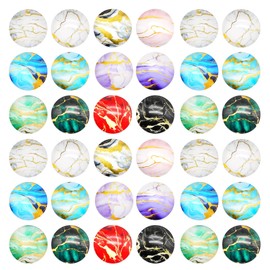 60PCS 12MM Colorful Marbled Pattern Glass Cabochons Round Convex Flat Back Cabs for Jewelry Making, Necklaces Ring Bezel Settings Craft DIY Supplies