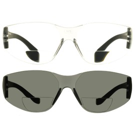 proSPORT Safety Rated Bifocal Reading Glasses Reader ANSI Z87 Lightweigh Rimless Sporty Frame Smoke & Clear G