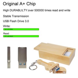 Guitar Shaped Maple Wood Memory Stick USB Flash Drive in Wood Box (3.0/64GB, Bamboo wood)