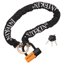 INTEKIN 4FT Heavy Duty Bike Chain Lock - 12mm Thick, 16mm Disc Lock for Motorcycles, Scooters, Gates - Orange
