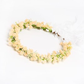 Yili Maizi Babys Breath Flower Headband with Green Leaf Bohemian Floral Headpiece Hair Wreath for Women Wedding Accessorie