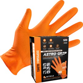 Astro-Grip Exam Grade Powder-Free Nitrile Disposable Gloves. Size X-Large, Orange, 7 Mil Thickness. Chemical and Puncture Resistant. Single-Use. Pack of 40. (66474-40)