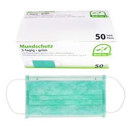 Medi-Inn Mouth Guard, Respirator Face Mask, Disposable Mask with Elastic Bands, Type II, 3-Ply, Green (Pack of 50)