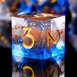 YEMEKO Liquid Core DND Dice Set, 7 Set Accessories Dice for Dungeons and Dragons, Polyhedral Resin Sharp Edge Dice Roleplaying(Liquid Blue Gold)