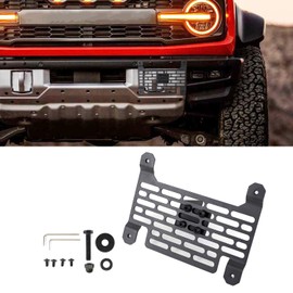 Front License Plate Holder Mount Compatible with 2021-2025 Ford Bronco with HD Modular Bumper Tow Hooks License Plate Frame Relocation Bracket