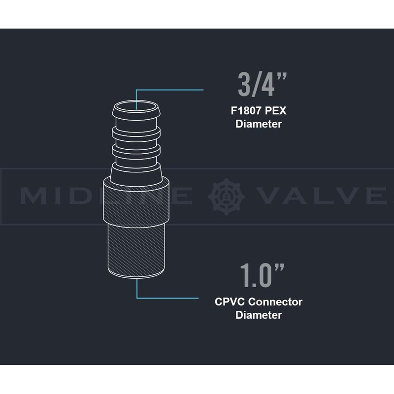 Midline Valve CSDQQG3401-OM 3/4'' PEX Barb x 1" CPVC Adapter