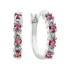 925 Sterling Silver Synthetic Ruby Small Small Round Hoop Earrings